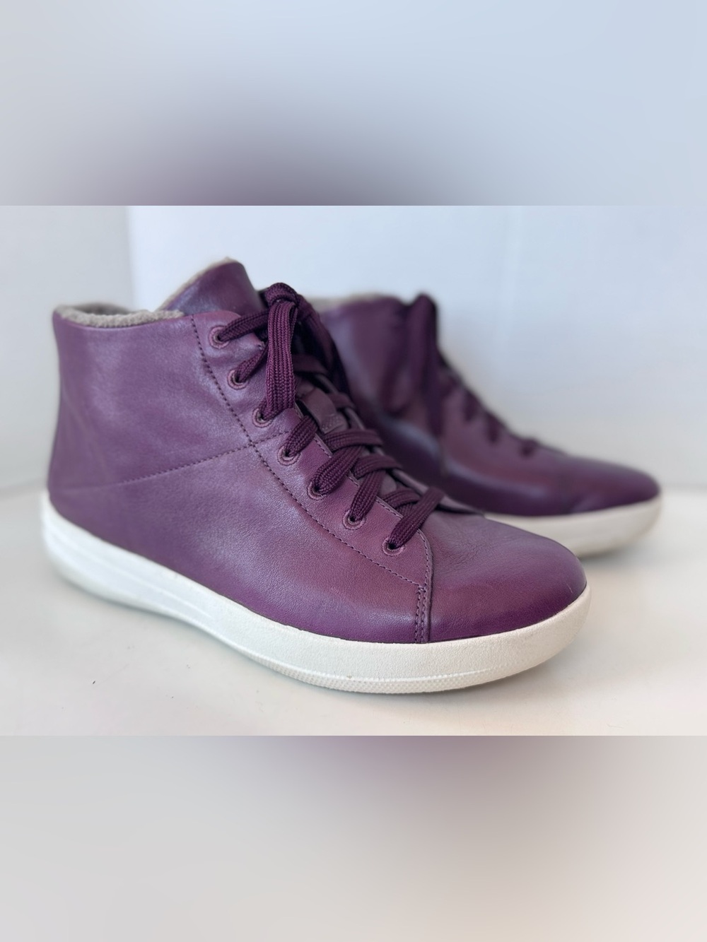 FitFlop F-Sporty Plum Leather Comfort Sneaker Bootie Boot Shoes Women's Size 8